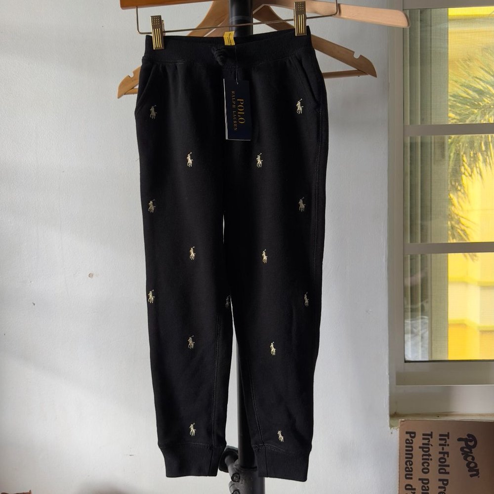 Polo Ralph Lauren GIRLS 6 6X Pants Jogger NEW NWT FLEECE ALL OVER GOLD PONY
